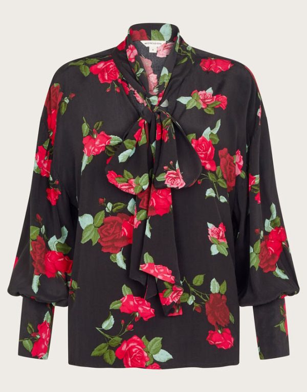 Monsoon Deven Rose Print Blouse Black - Image 5