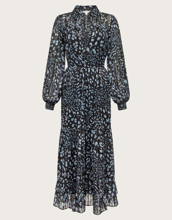 Monsoon Diane Long Sleeve Leopard Print Midi Dress Black - Image 6