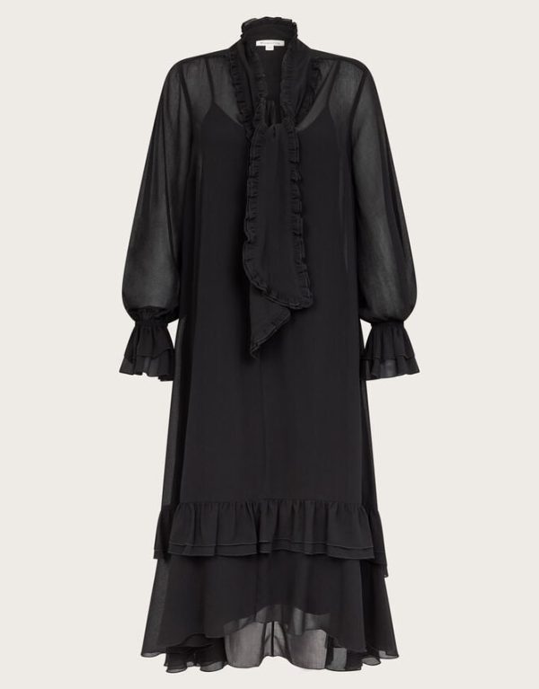 Monsoon Aurelia Long Sleeve Ruffle Midi Dress Black - Image 5