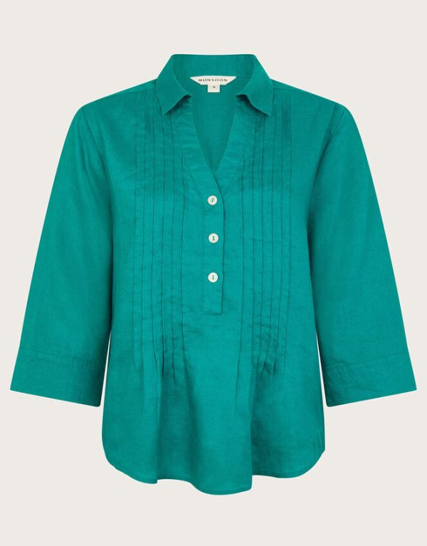 Monsoon Elsie Pintuck Linen Blouse Teal - Image 5