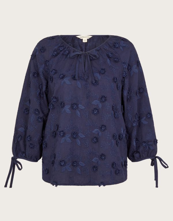 Monsoon Ivy Floral Embroidered Blouse Blue - Image 5