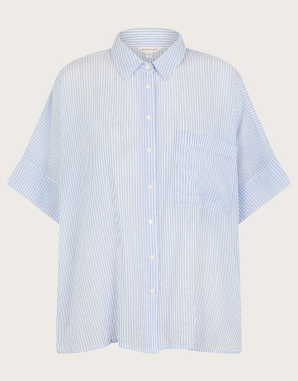 Monsoon Shyla Stripe Oversized Shirt Blue - Image 6