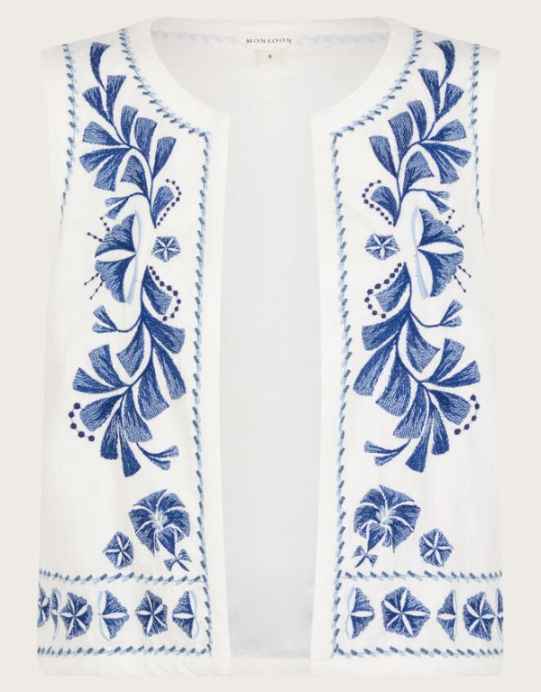 Monsoon Ola Embroidered Waistcoat White - Image 6