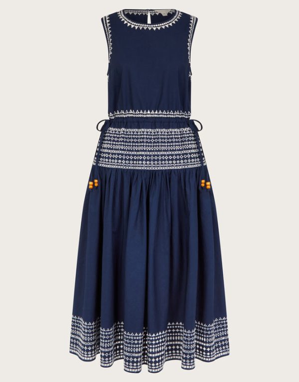 Monsoon Erin Sleeveless Broderie Midi Dress Blue - Image 6