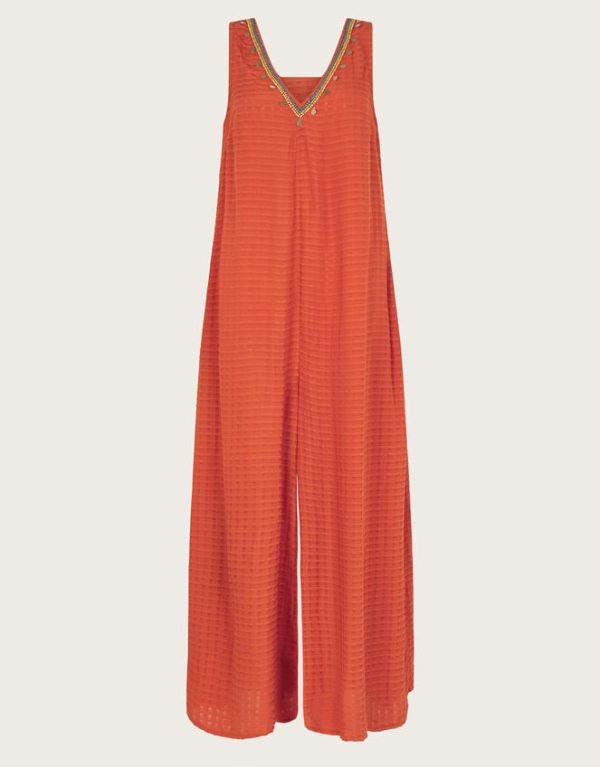 Monsoon Hazel Embellished Wide Leg Jumpsuit Orange - Image 5