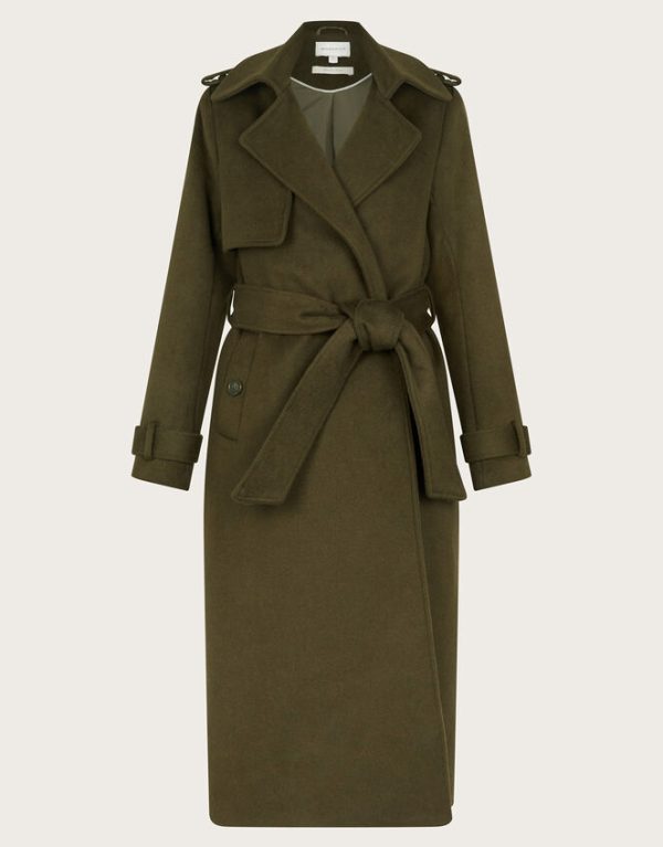 Monsoon Ollie Belted Trench Coat Green - Image 6