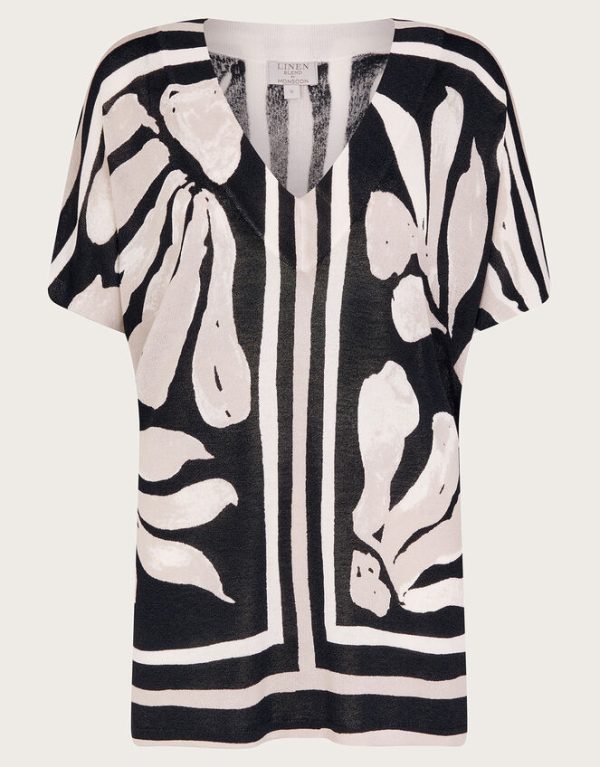 Monsoon Palm Print Knit Top Black - Image 5