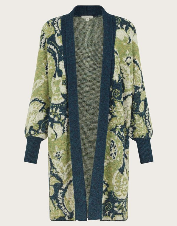 Monsoon Ember Printed Longline Cardigan Green - Image 5