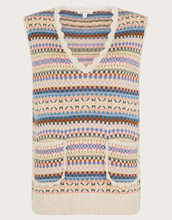 Monsoon Fawn Fair Isle Sweater Vest Natural - Image 6