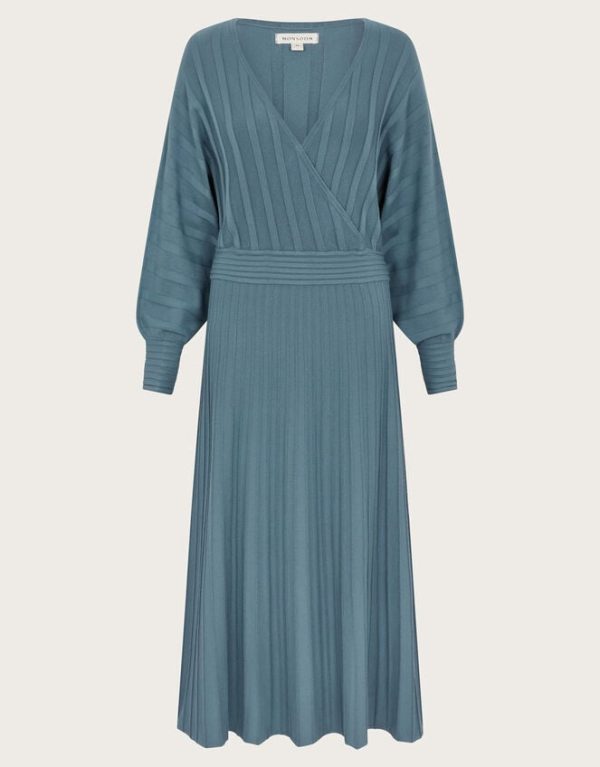 Monsoon Wynn Knit Wrap Midi Dress Blue - Image 6