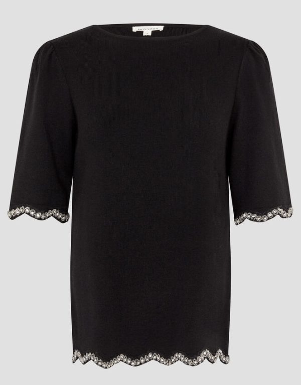 Monsoon Tia Short Sleeve Diamante Trim Jumper Black - Image 5