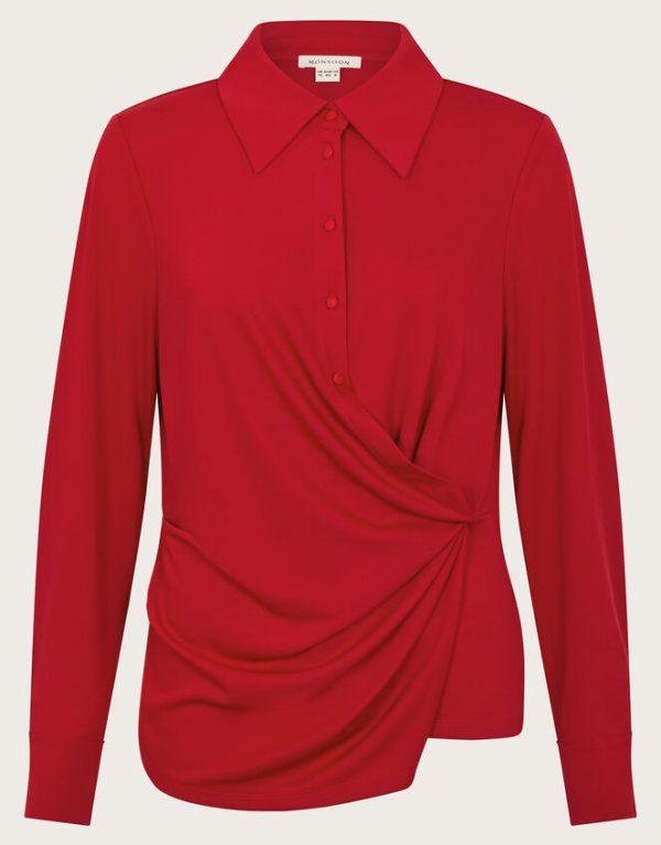 Monsoon Dalia Drape Jersey Shirt Red - Image 6