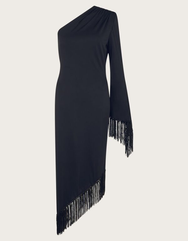 Monsoon Toria Fringe Jersey Dress Black - Image 5