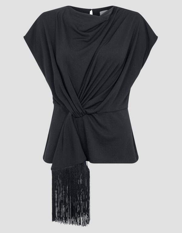 Monsoon Tanya Twist Tassel Jersey Top Black - Image 5