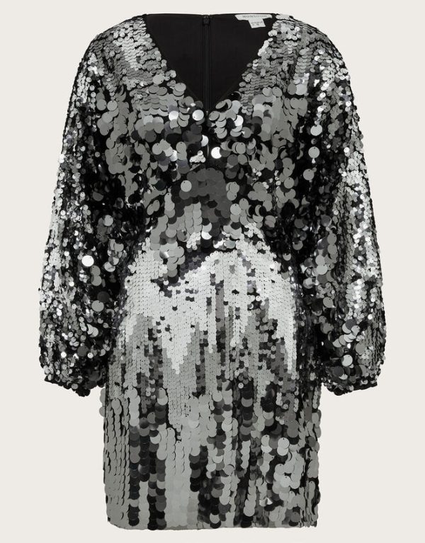 Monsoon Dina Dolman Sequin Mini Dress Silver - Image 5