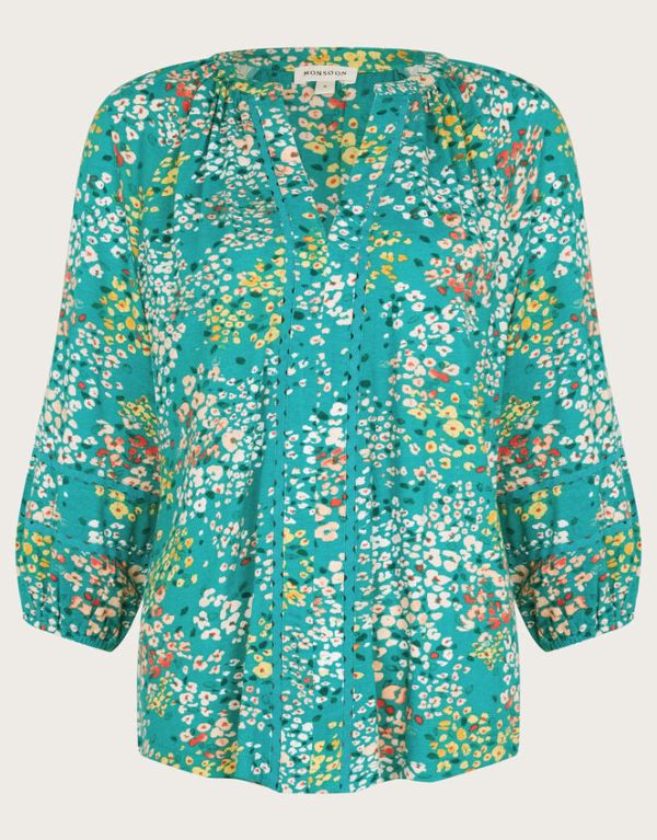 Monsoon Micola Floral Jersey Top Teal - Image 5