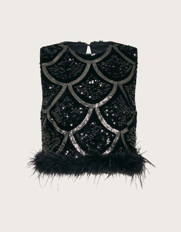 Monsoon Sira Sleeveless Sequin Feather Top Black - Image 6