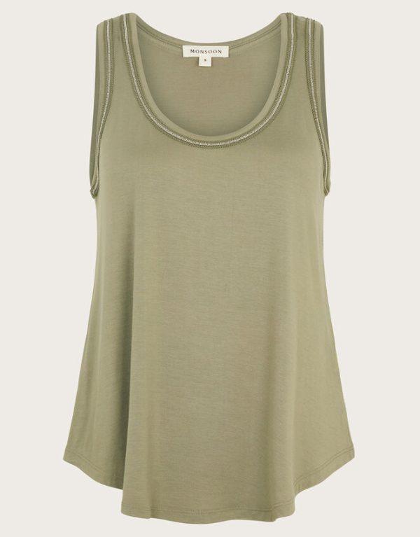 Monsoon Jess Jersey Cami Top Green - Image 5