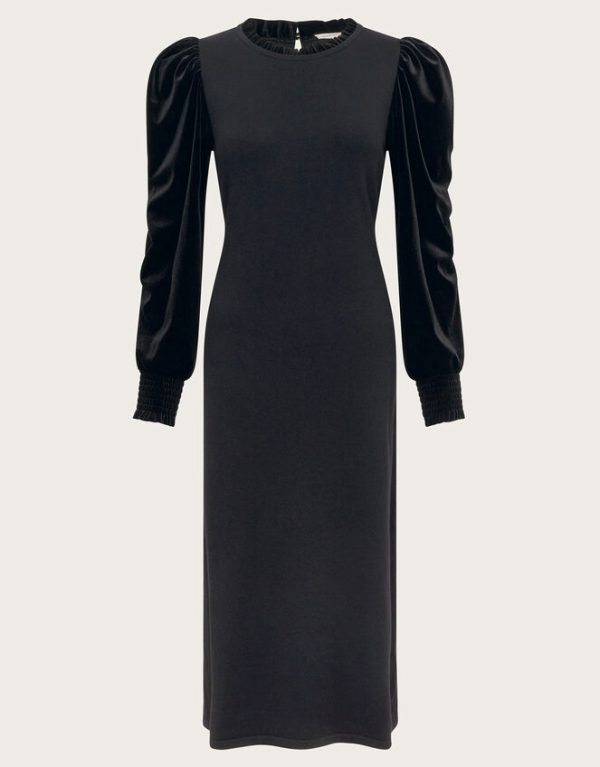 Monsoon Viv Velvet Sleeve Knit Midi Dress Black - Image 6