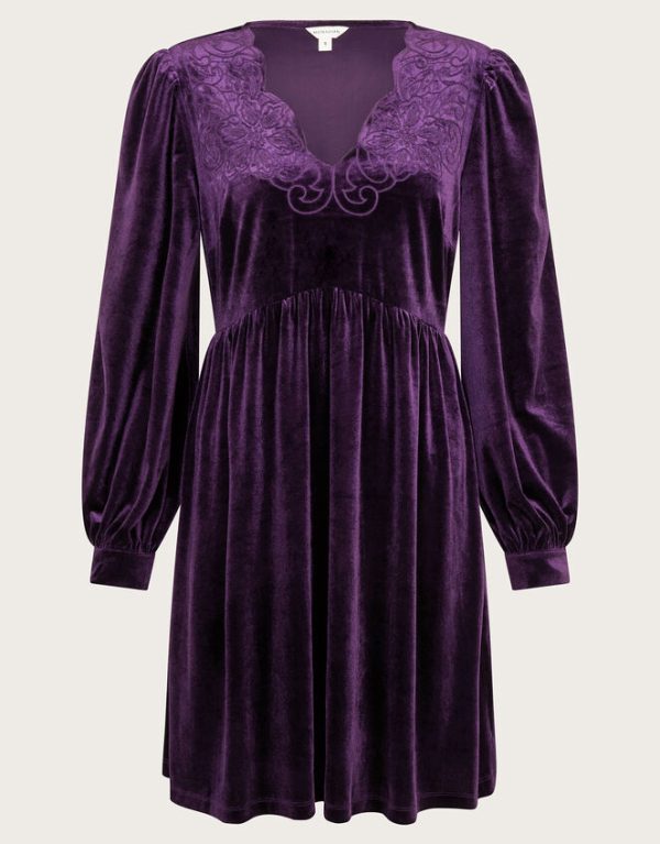 Monsoon Vali Velvet Swing Mini Dress Purple - Image 5