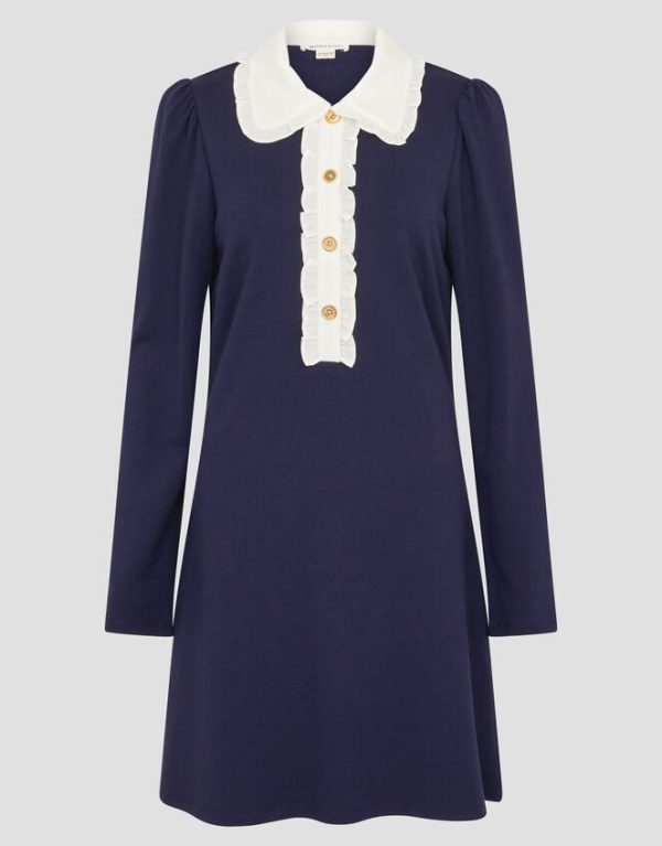 Monsoon Penny Ponte Frill Collar Mini Dress Blue - Image 6