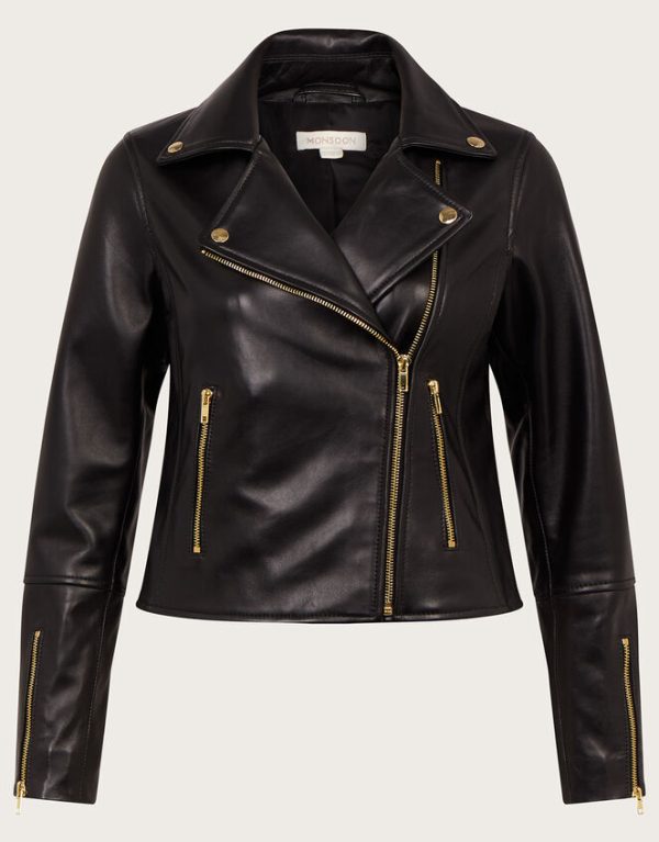 Monsoon Leather Biker JacketBlack - Image 5