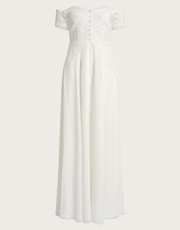 Monsoon Maddie Off-Shoulder Bridal Dress Ivory - Image 5