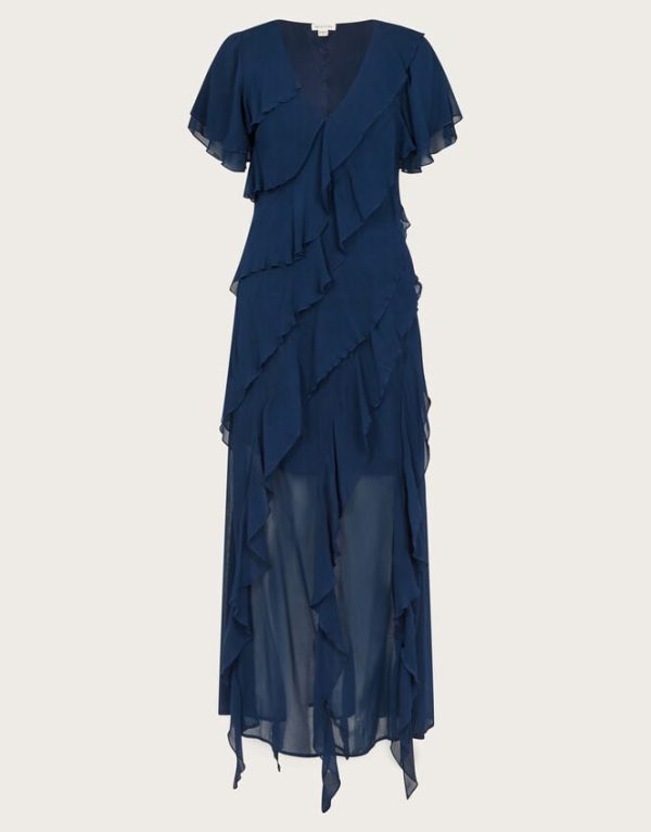 Monsoon Renata Ruffle Maxi Dress Blue