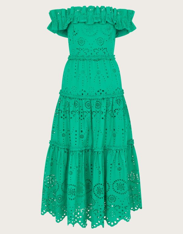 Monsoon Brynn Broderie Dress Green - Image 6