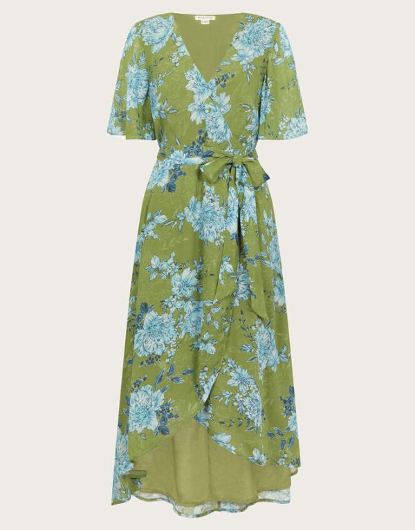 Monsoon Eva Floral Wrap Midi Dress Green - Image 5