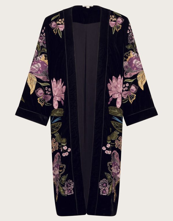 Monsoon Freya Velvet Embroidered Kimono Black - Image 6