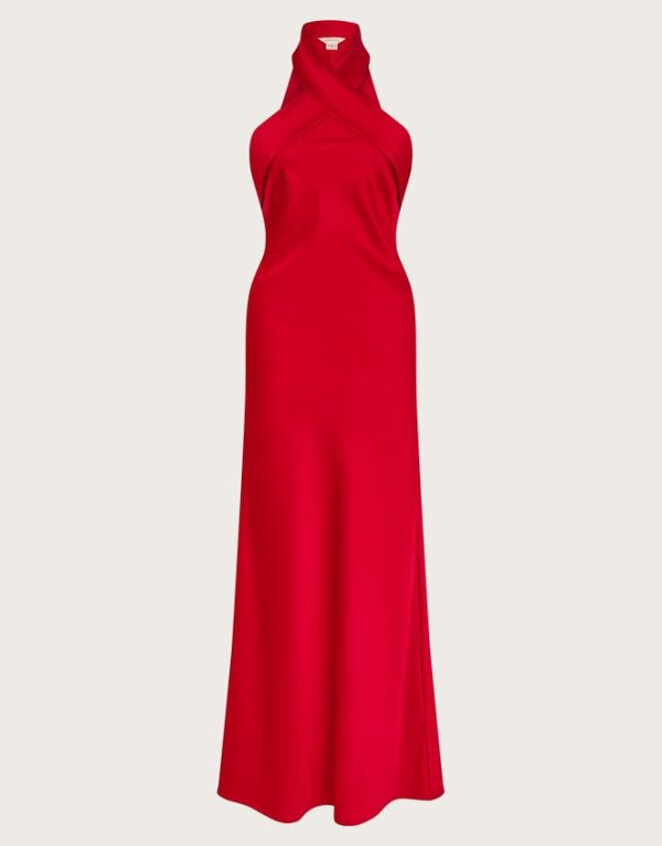 Monsoon Jodie Halter Satin Maxi Dress Red - Image 5