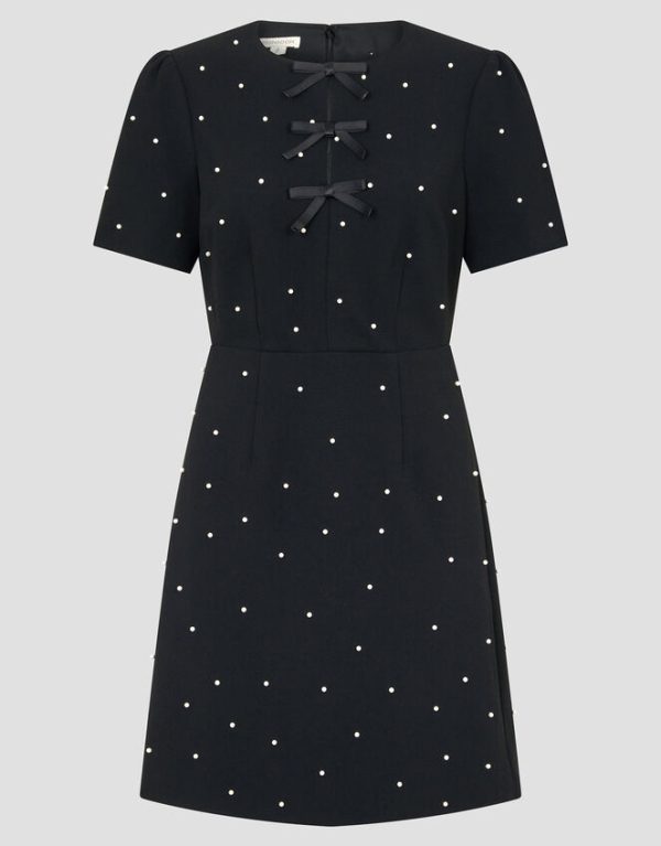 Monsoon Lia Pearl Short Sleeve Mini Dress Black - Image 6