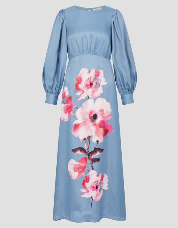 Monsoon Sia Satin Floral Maxi Dress Blue - Image 6