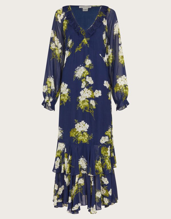 Monsoon Rowena Floral Ruffle Dress Blue - Image 6