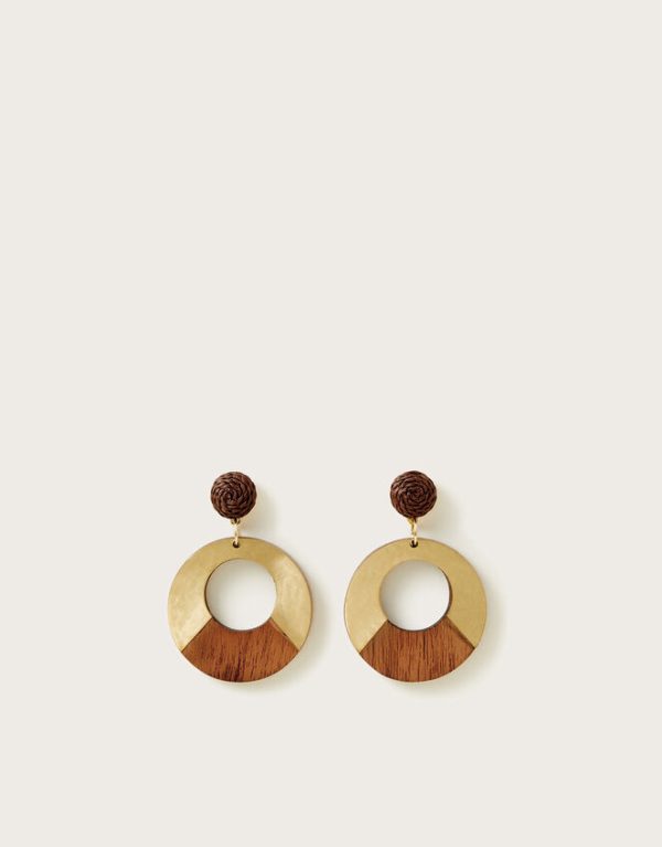 Monsoon Wooden Circle Drop Earrings - Image 2