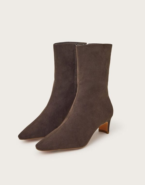 Monsoon Blake Suedette Pointed Heel Boots Brown - Image 2