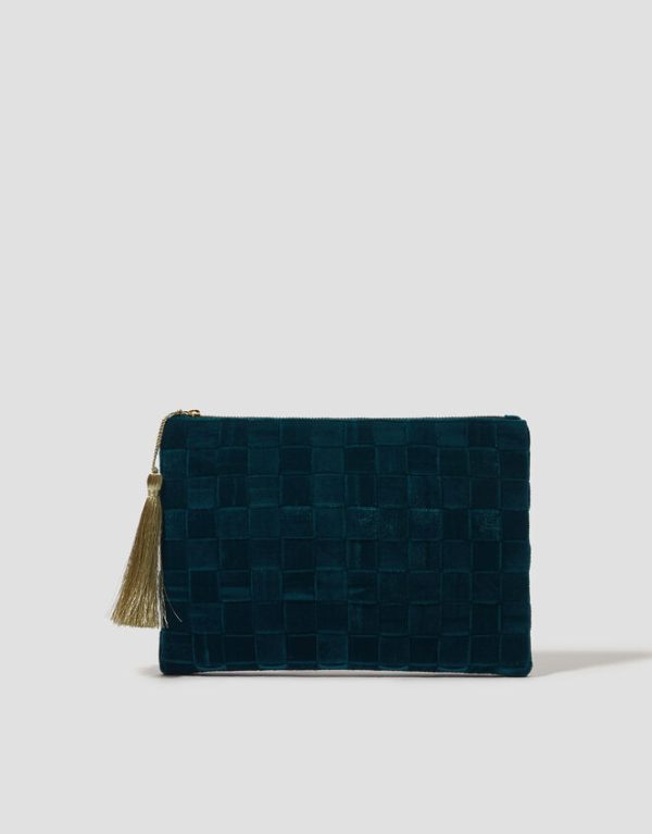 Monsoon Woven Velvet Zip Pouch Teal