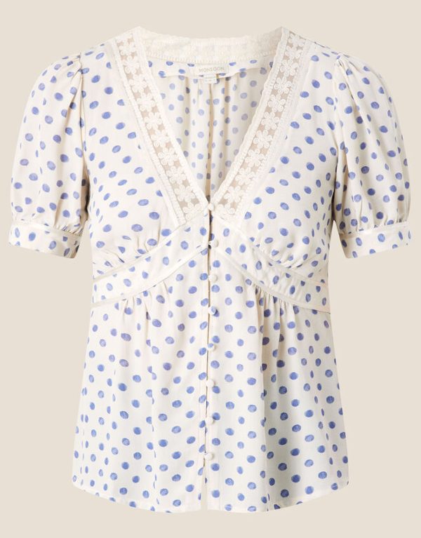 Monsoon Patsy Spot Print Tea Top Ivory - Image 5