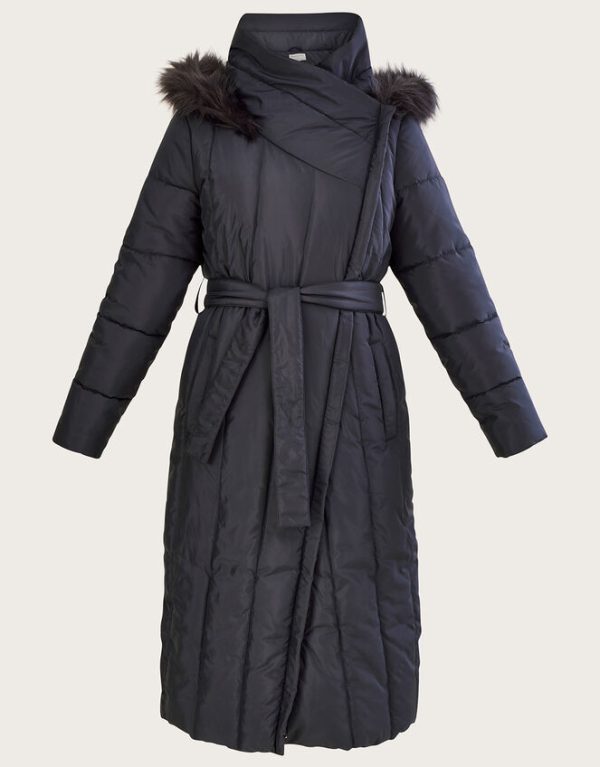 Monsoon Vera Vertical Stitch Padded Coat with Recycled Polyester Grey - Image 4