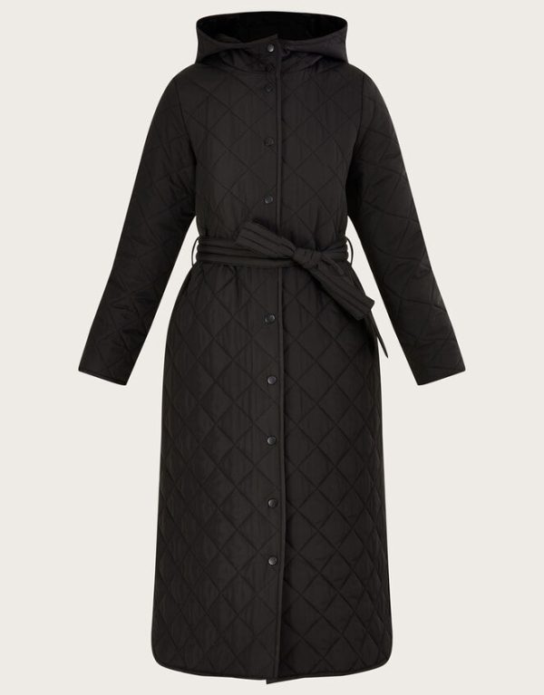 Monsoon Quinn Quilted Hooded Longline Coat in Recycled Polyester Black - Image 4