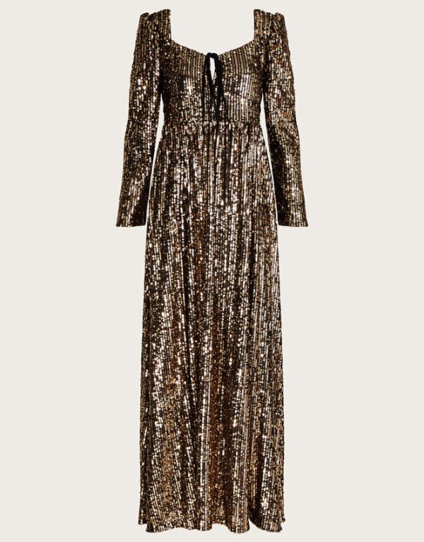 Monsoon Georgina Sequin Maxi Dress Gold - Image 4