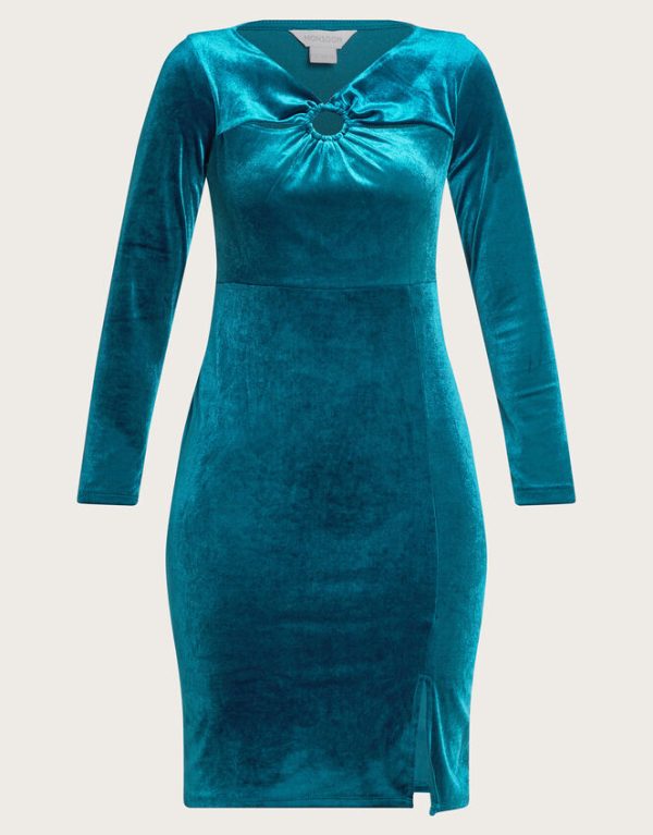 Monsoon Cece Velvet Shift Dress Teal - Image 5