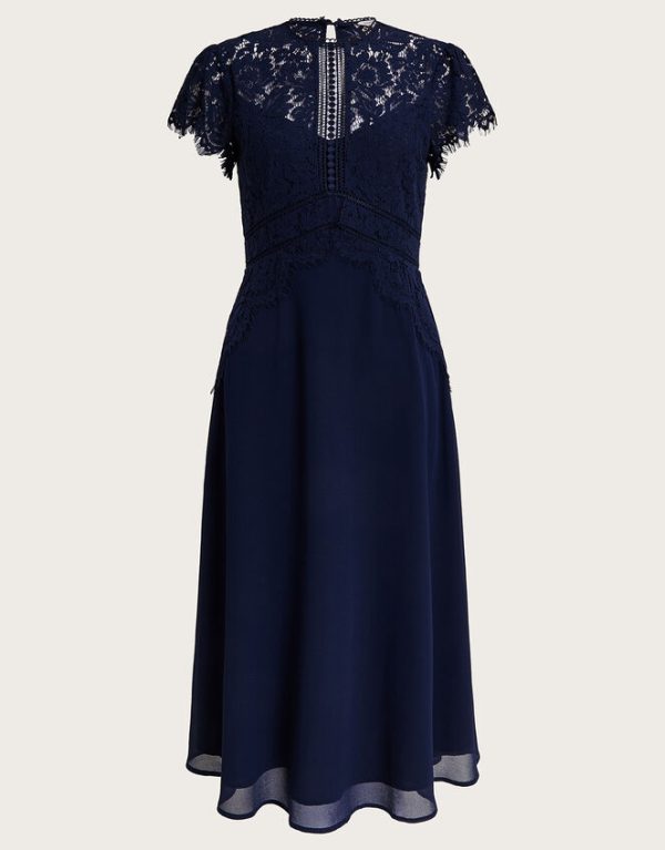 Monsoon Louise Lace Midi Dress Blue - Image 5