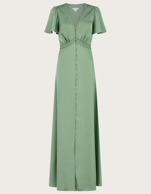 Monsoon Ivy Satin Maxi Dress Green - Image 4