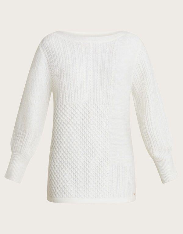 Monsoon Supersoft Patch Cable Knit Tunic Jumper Ivory - Image 5