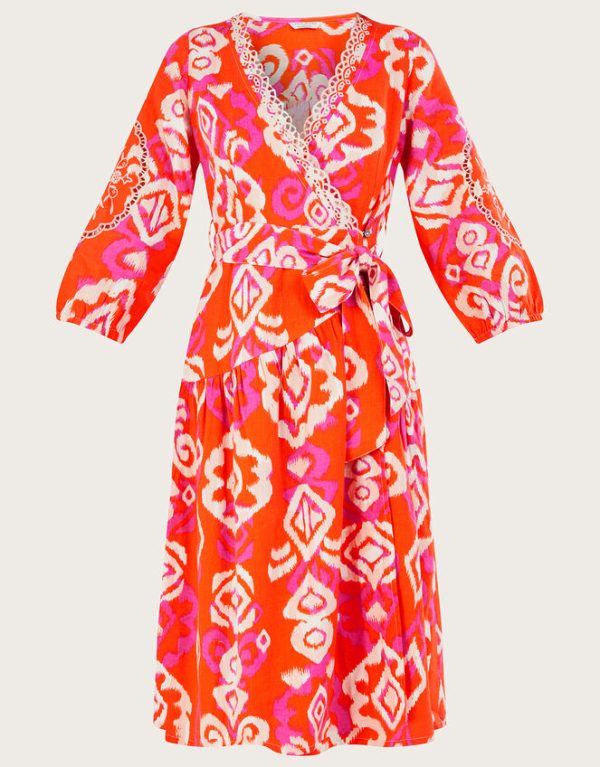 Monsoon Aspen Wrap Dress in Linen BlendOrange - Image 5