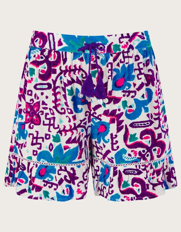 Monsoon Fire Flower Ikat Print Shorts Blue - Image 5