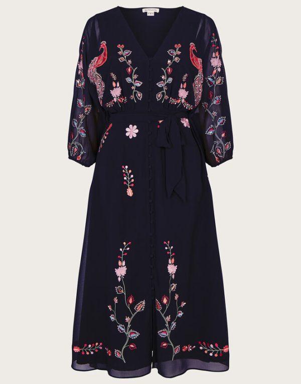 Monsoon Tina Embroidered Wrap Dress Black - Image 5