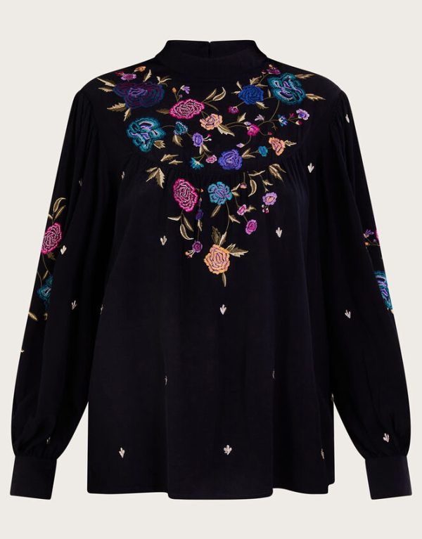 Monsoon Freya Embroidered Bib Blouse Black - Image 5